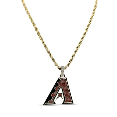 The GLD Shop Arizona Diamondbacks 18K Yellow Gold Logo Pendant & 20" Rope Chain