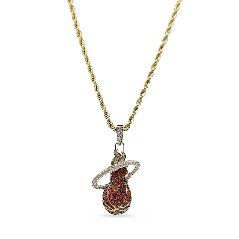 The GLD Shop Miami Heat 18K Yellow Gold Logo Pendant & 20" Rope Chain