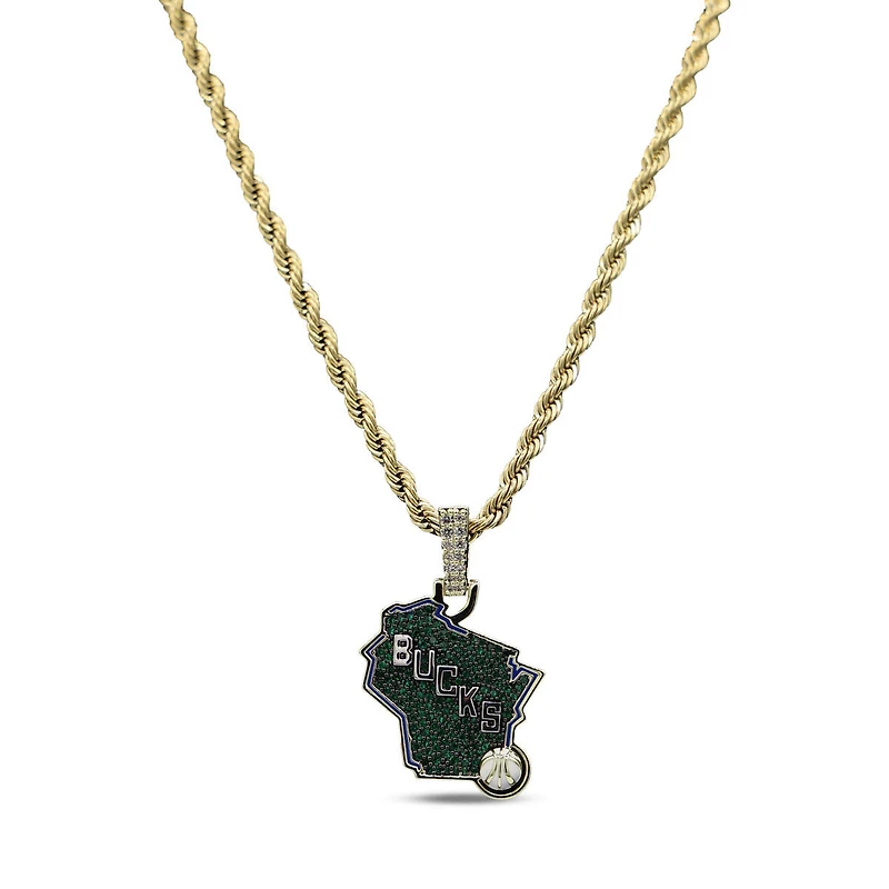 The GLD Shop Milwaukee Bucks 18K Yellow Gold Logo Pendant & 20" Rope Chain
