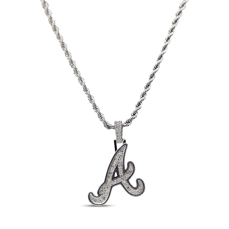The GLD Shop Atlanta Braves 14K White Gold Logo Pendant & 20" Rope Chain