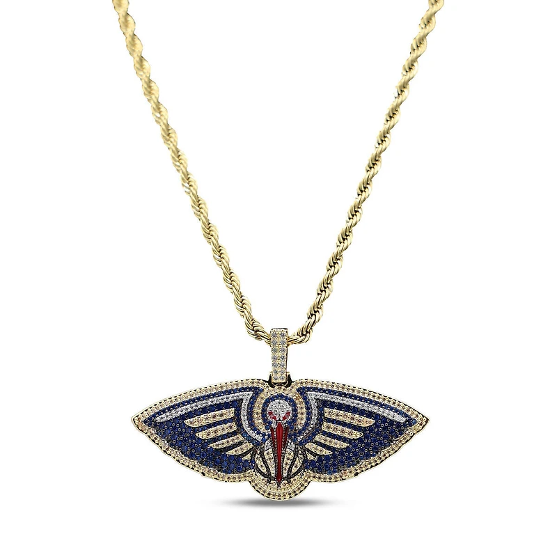 The GLD Shop New Orleans Pelicans 18K Yellow Gold Logo Pendant & 20" Rope Chain