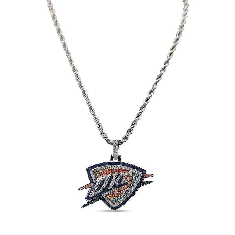 The GLD Shop Oklahoma City Thunder 14K White Gold Logo Pendant & 20" Rope Chain