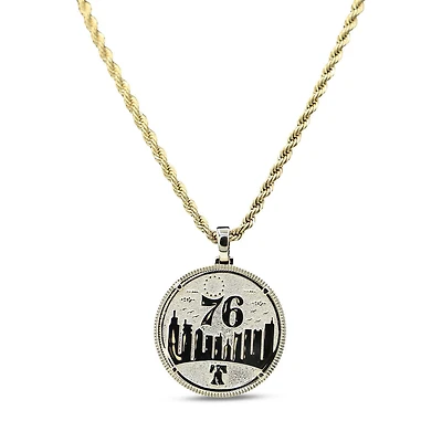 The GLD Shop Philadelphia 76ers 18K Yellow Gold Logo Pendant & 20" Rope Chain