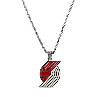 GLD Portland Trail Blazers 14K White Gold Logo Pendant & 20" Rope Chain