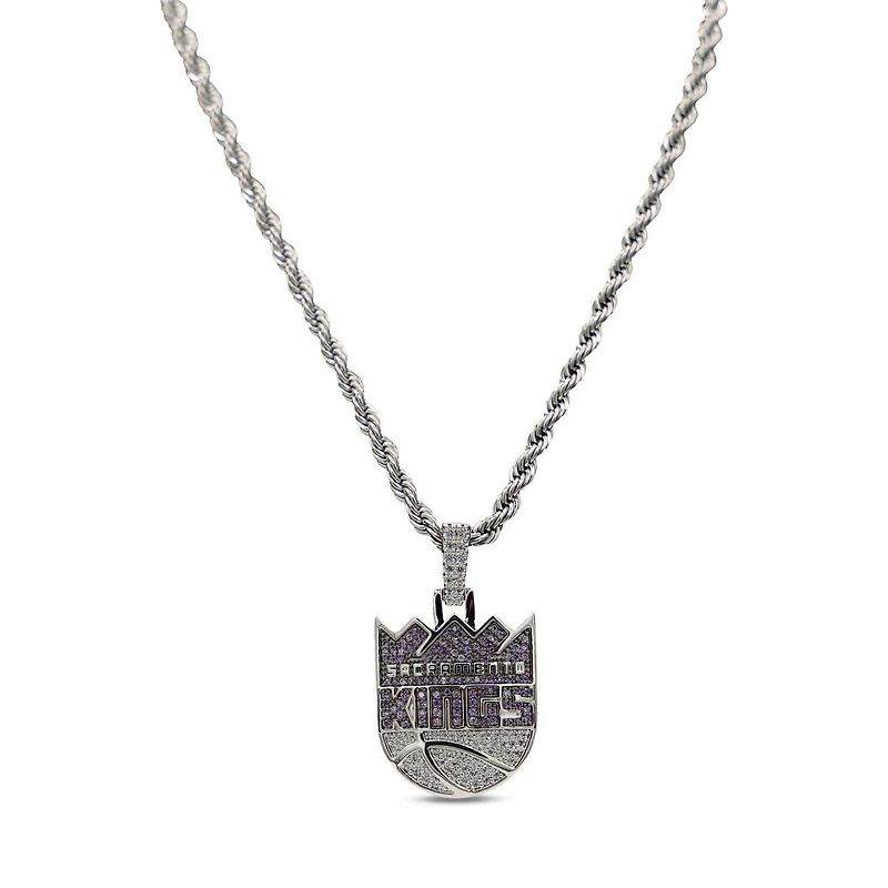 The GLD Shop Sacramento Kings 14K White Gold Logo Pendant & 20" Rope Chain