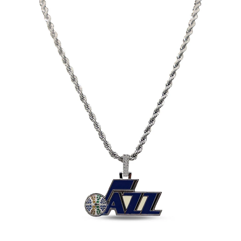 The GLD Shop Utah Jazz 14K White Gold Logo Pendant & 20" Rope Chain