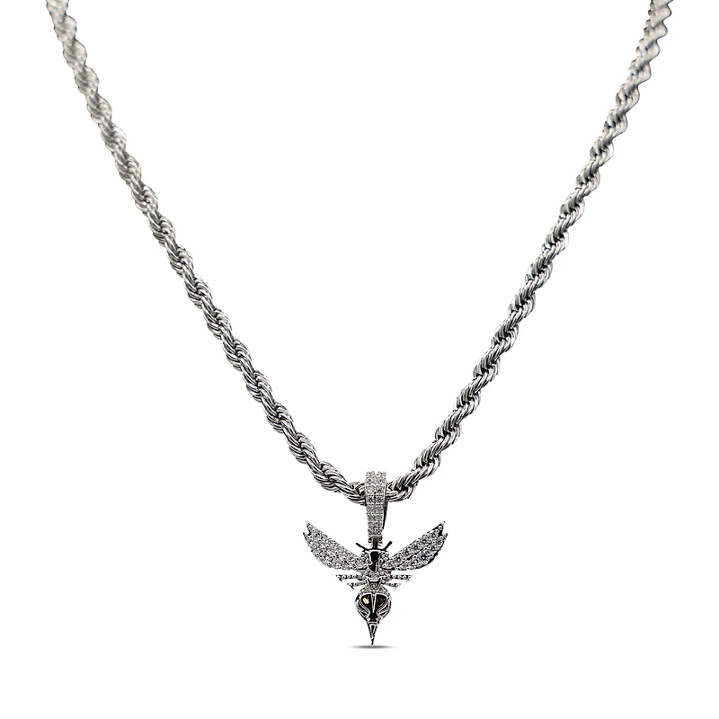 The GLD Shop Charlotte Hornets 14K White Gold Logo Pendant & 20" Rope Chain