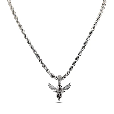 The GLD Shop Charlotte Hornets 14K White Gold Logo Pendant & 20" Rope Chain