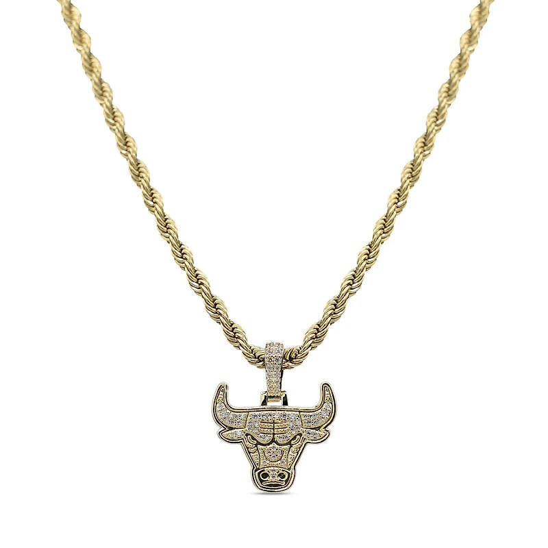 The GLD Shop Chicago Bulls 18K Yellow Gold Logo Pendant & 20" Rope Chain