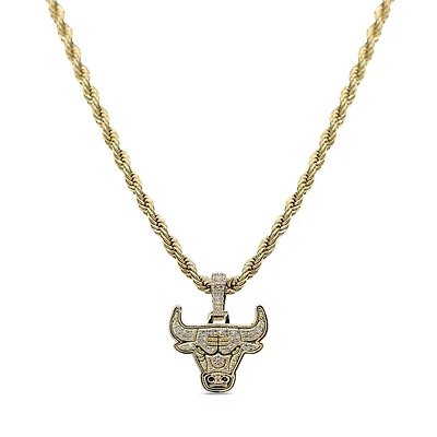 The GLD Shop Chicago Bulls 18K Yellow Gold Logo Pendant & 20" Rope Chain