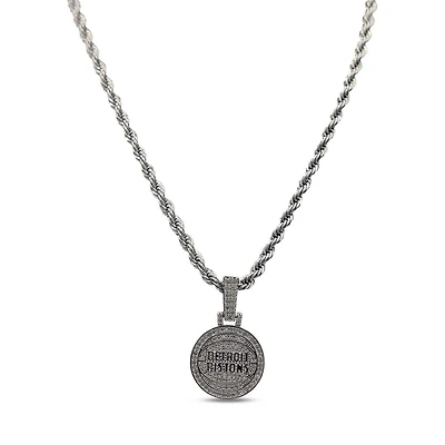The GLD Shop Detroit Pistons 14K White Gold Logo Pendant & 20" Rope Chain