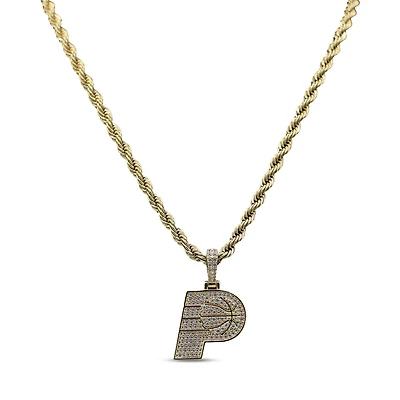 The GLD Shop Indiana Pacers 18K Yellow Gold Logo Pendant & 20" Rope Chain
