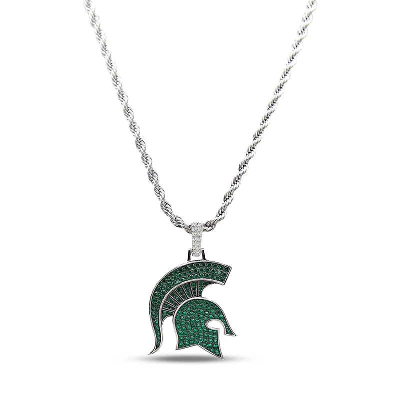 The GLD Shop Michigan State Spartans 14K White Gold Logo Pendant & 20" Rope Chain