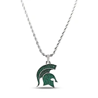 The GLD Shop Michigan State Spartans 14K White Gold Logo Pendant & 20" Rope Chain