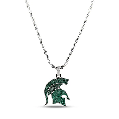 The GLD Shop Michigan State Spartans 14K White Gold Logo Pendant & 20" Rope Chain