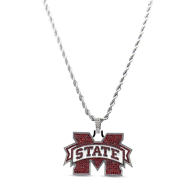 The GLD Shop Mississippi State Bulldogs 14K White Gold Logo Pendant & 20" Rope Chain
