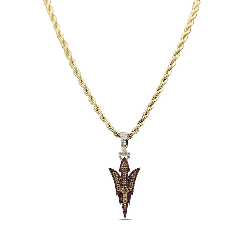 The GLD Shop Arizona State Sun Devils 18K Yellow Gold Logo Pendant & 20" Rope Chain