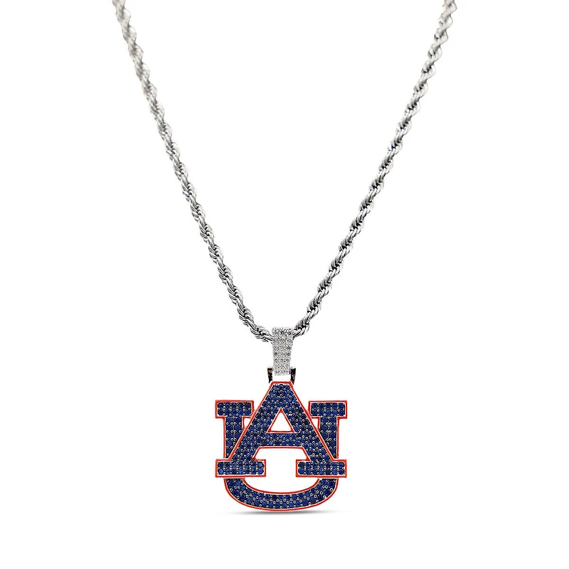 The GLD Shop Auburn Tigers 14K White Gold Logo Pendant & 20" Rope Chain