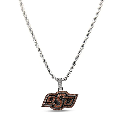 The GLD Shop Oklahoma State Cowboys 14K White Gold Logo Pendant & 20" Rope Chain
