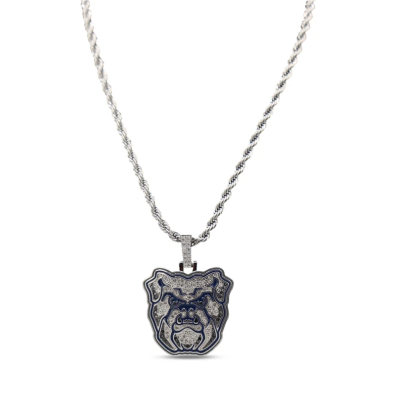 The GLD Shop Butler Bulldogs 14K White Gold Logo Pendant & 20" Rope Chain