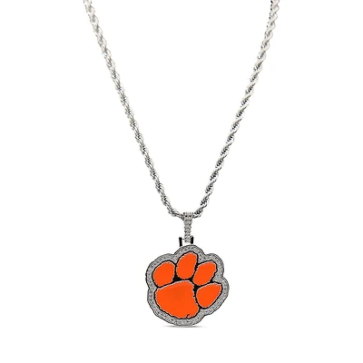 The GLD Shop Clemson Tigers 14K White Gold Logo Pendant & 20" Rope Chain