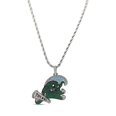GLD Tulane Green Wave 14K White Gold Logo Pendant & 20" Rope Chain