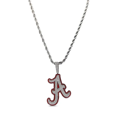 GLD Alabama Crimson Tide 14K White Gold Logo Pendant & 20" Rope Chain