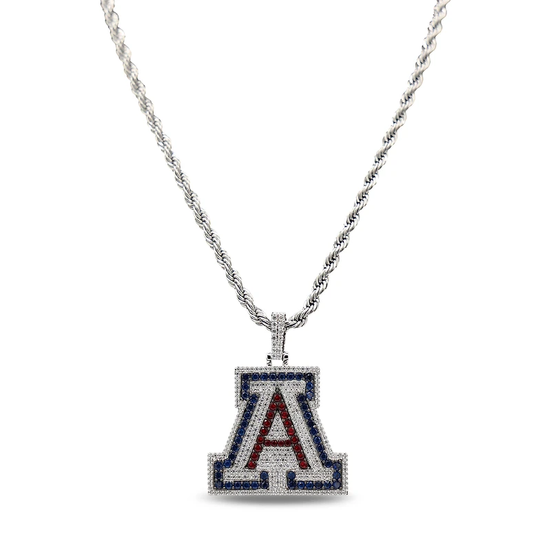 The GLD Shop Arizona Wildcats 14K White Gold Logo Pendant & 20" Rope Chain