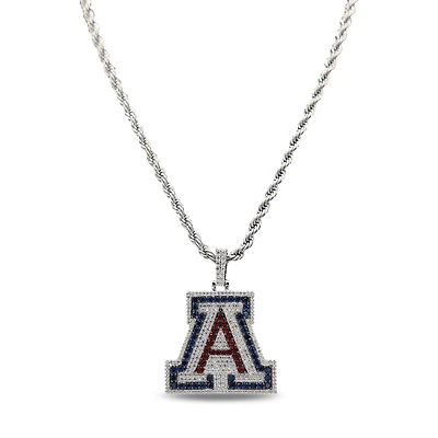 The GLD Shop Arizona Wildcats 14K White Gold Logo Pendant & 20" Rope Chain
