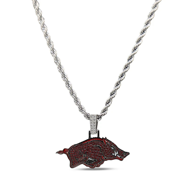 The GLD Shop Arkansas Razorbacks 14K White Gold Logo Pendant & 20" Rope Chain