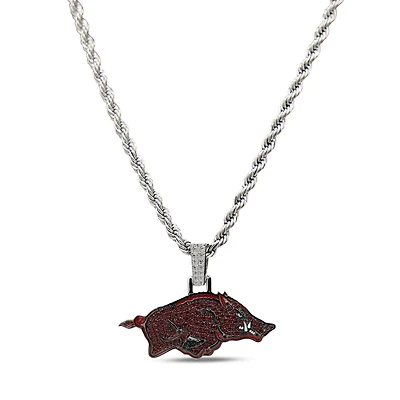 The GLD Shop Arkansas Razorbacks 14K White Gold Logo Pendant & 20" Rope Chain