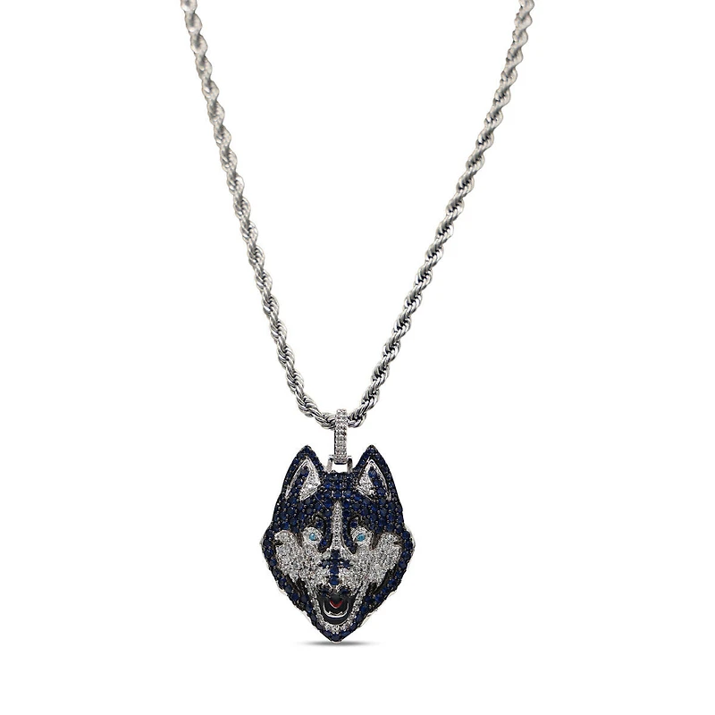 The GLD Shop UConn Huskies 14K White Gold Logo Pendant & 20" Rope Chain