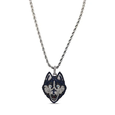 The GLD Shop UConn Huskies 14K White Gold Logo Pendant & 20" Rope Chain