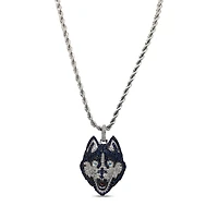 The GLD Shop UConn Huskies 14K White Gold Logo Pendant & 20" Rope Chain