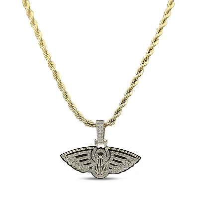 GLD New Orleans Pelicans 18K Yellow Gold Logo Pendant & 20" Rope Chain