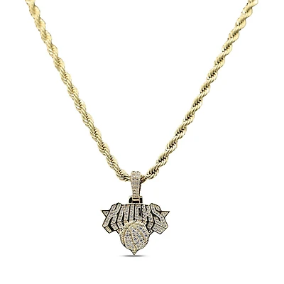 GLD New York Knicks 18K Yellow Gold Logo Pendant & 20" Rope Chain