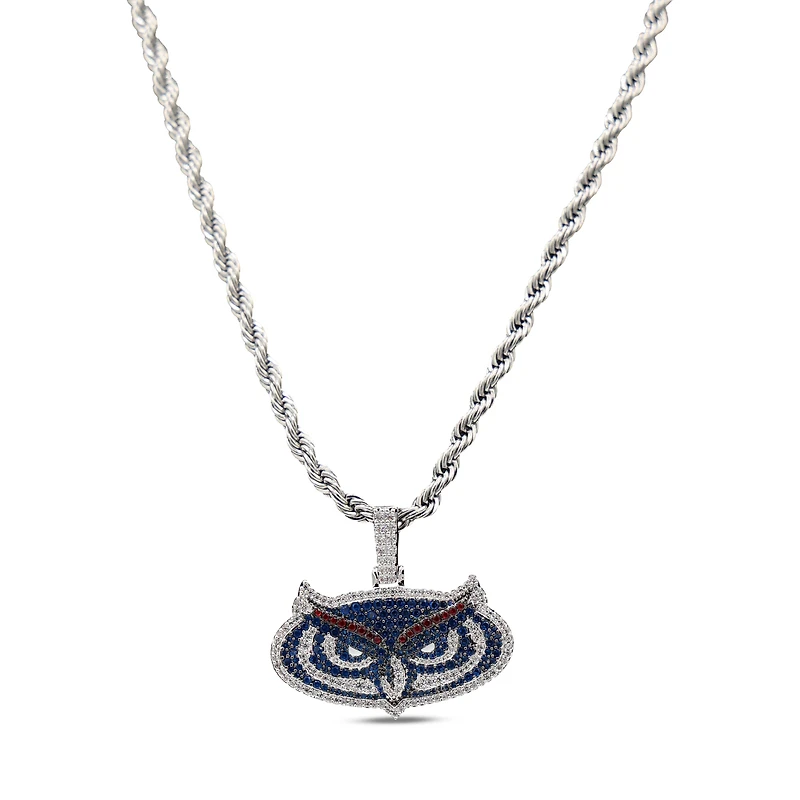 The GLD Shop Florida Atlantic Owls 14K White Gold Logo Pendant & 20" Rope Chain