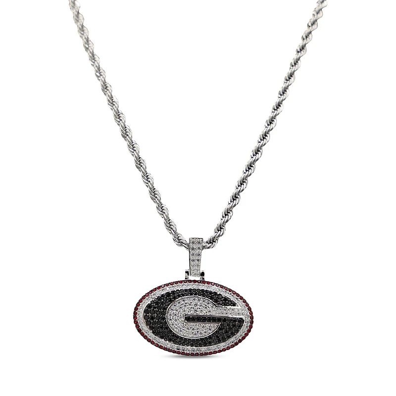 The GLD Shop Georgia Bulldogs 14K White Gold Logo Pendant & 20" Rope Chain