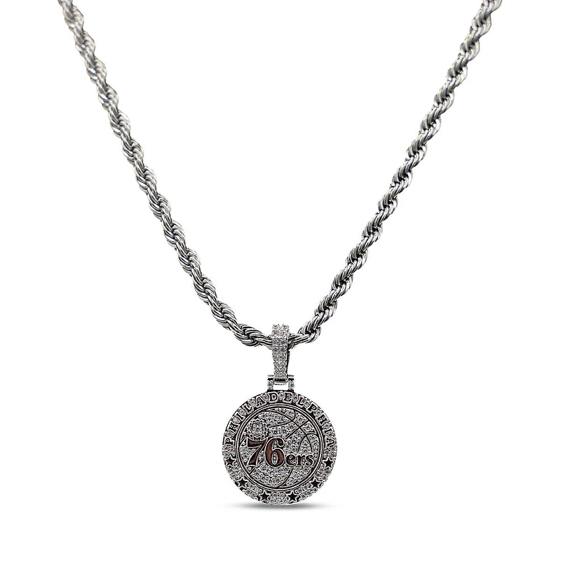 GLD Philadelphia 76ers 14K White Gold Logo Pendant & 20" Rope Chain