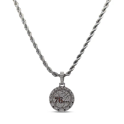 GLD Philadelphia 76ers 14K White Gold Logo Pendant & 20" Rope Chain