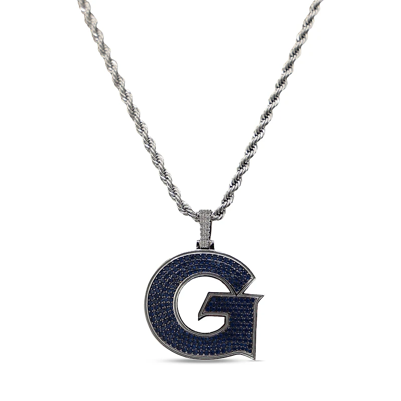 The GLD Shop Georgetown Hoyas 14K White Gold Logo Pendant & 20" Rope Chain