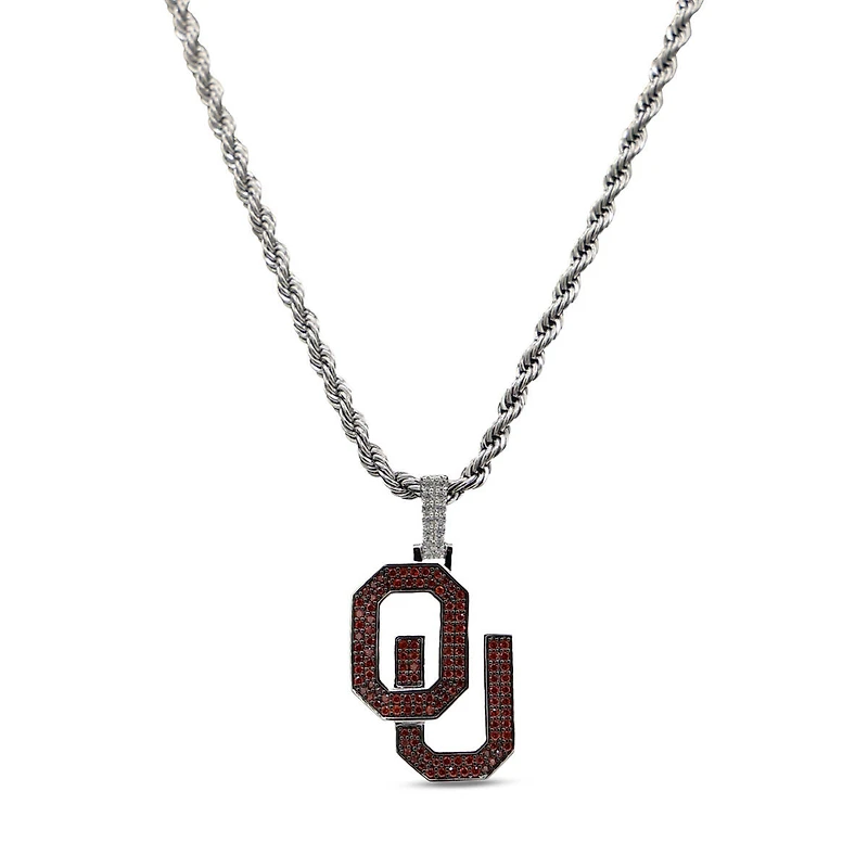 The GLD Shop Oklahoma Sooners 14K White Gold Logo Pendant & 20" Rope Chain