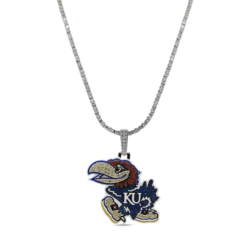 The GLD Shop Kansas Jayhawks 14K White Gold Logo Pendant & 20" Rope Chain