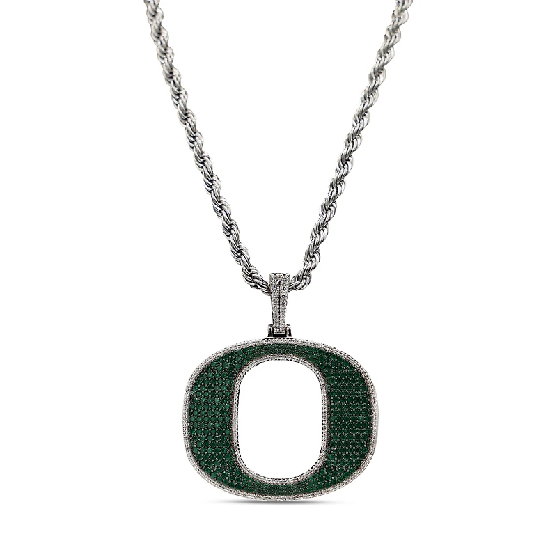 The GLD Shop Oregon Ducks 14K White Gold Logo Pendant & 20" Rope Chain