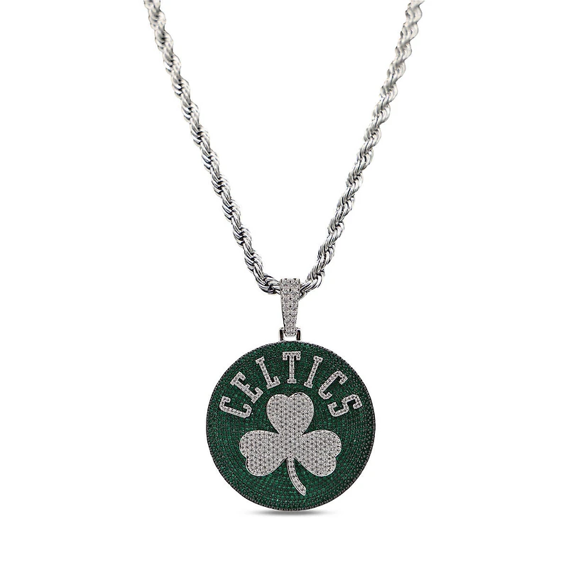 GLD Boston Celtics 14K White Gold Logo Pendant & 20" Rope Chain