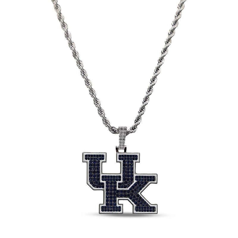 The GLD Shop Kentucky Wildcats 14K White Gold Logo Pendant & 20" Rope Chain