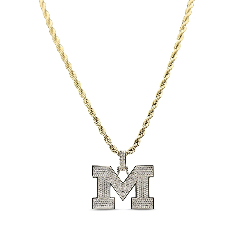 The GLD Shop Michigan Wolverines 18K Yellow Gold Logo Pendant & 20" Rope Chain