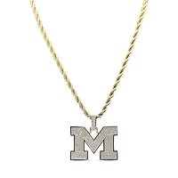 The GLD Shop Michigan Wolverines 18K Yellow Gold Logo Pendant & 20" Rope Chain