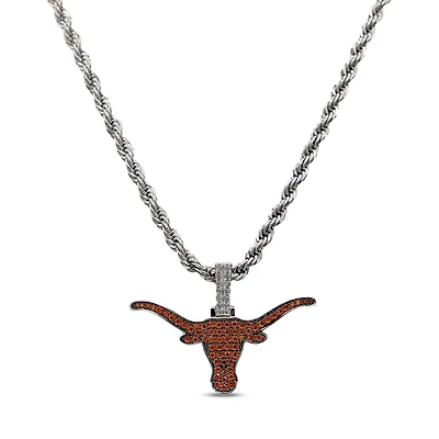 GLD Texas Longhorns 14K White Gold Logo Pendant & 20" Rope Chain