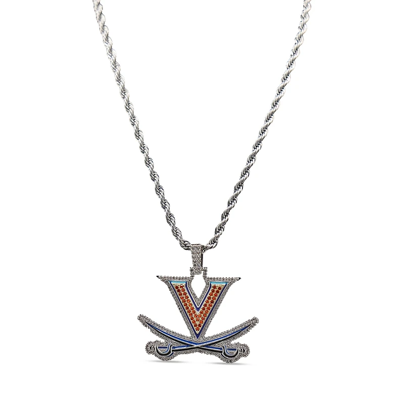 The GLD Shop Virginia Cavaliers 14K White Gold Logo Pendant & 20" Rope Chain
